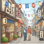 相撲文化を感じる日本の商店街
