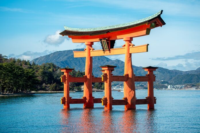 The floating torii gate of Itsukushima Shrine at Miyajima, Chugoku region
