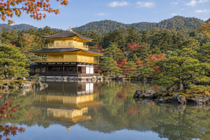 Kinkaku-ji Golden Pavilion reflected in its pond in Kyoto